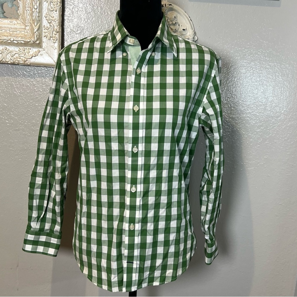 Banana Republic Green and White Checked Button-Down Shirt